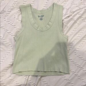 Brandy Melville Green Sleeveless Ribbed Fitted Tank Top